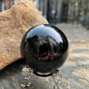 Natural Obsidian Crystal Ball – Polished Black Meditation Sphere for Home Décor & Spiritual Use