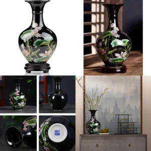 Chinese Porcelain Vase – 9.45″ Traditional Ceramic Decorative Vase for Home Art Décor