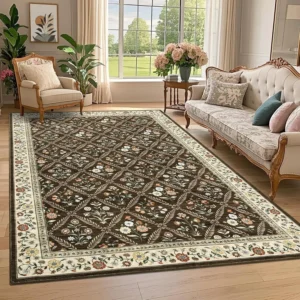 Washable Area Rugs for Living Room Soft Low-Pile Non-Slip Carpet Vintage Floor Rug for Bedroom Dining Room Home Office